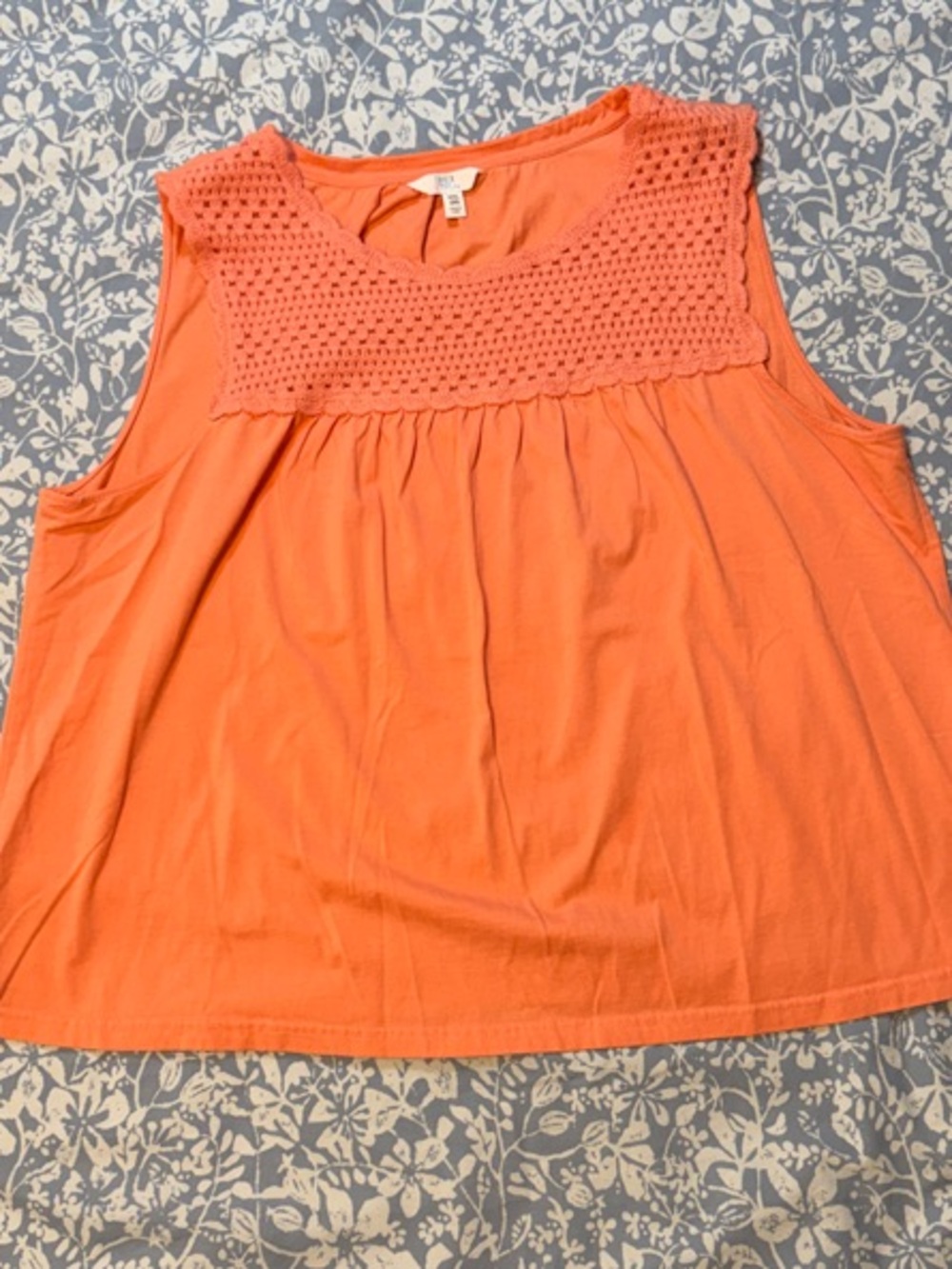 Time and Tru Coral Crochet Yoke Tank Top